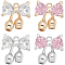 8Pcs 4 Styles Rack Plating Brass Pendants, with Glass, Bowknot Charms, Real Gold Plated & Real Platinum Plated, 14x13x4mm, Hole: 1.4mm, 2pcs/style