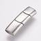 Tarnish Resistant 304 Stainless Steel Magnetic Clasps with Glue-in Ends, Rectangle, Stainless Steel Color, 44x14x8mm, Hole: 6.5x12mm