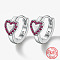 Anti-Tarnish Rhodium Plated Platinum 925 Sterling Silver Micro Pave Cubic Zirconia Hoop Earrings, Heart, with 925 Stamp, Deep Pink, 12.8x14.8mm