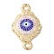 Zinc Alloy Enamel Connector Charms, Golden, Evil Eye Links with Resin, Purple, 20x12x2mm, Hole: 2mm