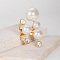 Brass Rhinestone Adjustable Cuff Open Rings for Women, with Plastic Pearls, Golden, Inner Diameter: Adjustable