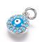 Brass Micro Pave Cubic Zirconia Charms, Real Platinum Plated, Evil Eye, 11x9x3mm, Hole: 3mm