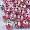 Glass Ball Pendants, with Glitter Sequins and CCB Plastic Findings, Round with Heart, Golden, Red, 21x15.5~16mm, Hole: 2mm