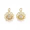 Brass Micro Pave Cubic Zirconia Pendants, Flower, with Jump Ring, Real 16K Gold Plated, 16x13x3mm, Hole: 3mm