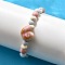 Handmade Porcelain Beads & Synthetic Howlite Beads Stretch Bracelets for Women, with Porcelain & Howlite Charm, Misty Rose, Inner Diameter: 2 inch(5.2cm)