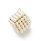 Rack Plating Brass with Plastic Pearl Pendants, Long-Lasting Plated, Lead Free & Cadmium Free, Cube Charms, Real 18K Gold Plated, 27.5x22.5x24mm, Hole: 1.8mm