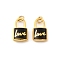 304 Stainless Steel with Crystal Rhinestone Enamel Pendants, Lock with Word Love, Ion Plating(IP), Golden, with Jump Ring, Black, 16x10x4.5mm, Hole: 3.5mm