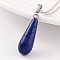 Teardrop Platinum Tone Brass Lapis Lazuli Pendants, 30x10mm, Hole: 5x8mm