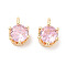 Brass Micro Pave Cubic Zirconia Charms, Cadmium Free & Nickel Free & Lead Free, Flat Round, Real 18K Gold Plated, Pearl Pink, 8x6x4.8mm, Hole: 1.6mm