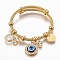 Adjustable 304 Stainless Steel Charm Bangles, with Resin, Glass and Rhinestone, Eye, Heart, Flat Round, Golden, 2-1/4 inch(5.6cm), 4~12mm