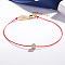Brass with Cubic Zirconia Flat Round Beaded Bracelet, with Red Cords, Golden, 7-1/8 inch(18cm)