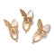 Brass Micro Pave Cubic Zirconia Fold Over Clasps, Nickel Free, with Shell, Butterfly, Golden, 27.5mm, Hole: 1.5mm