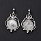 Natural Quartz Crystal Pendants, Rock Crystal Pendants, Half Round Charms, with Rack Plating Platinum Tone Brass Planet, 34x25x8mm, Hole: 8x5mm