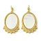 Ion Plating(IP) 304 Stainless Steel Pave Shell Pendants, Oval Charms with Jump Rings, Real 14K Gold Plated, 24x14.5x2.5mm, Hole: 2.8mm