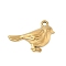 304 Stainless Steel Pendants, Bird Charms, Ion Plating(IP), Real 18K Gold Plated, 17x23x3mm, Hole: 1.8mm