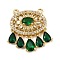 Brass Micro Pave Cubic Zirconia Pendants, Oval with Teardrop, Cadmium Free & Lead Free, Rack Plating, Long-Lasting Plated, Real 18K Gold Plated, Green, 25x20x7mm, Hole: 1.5mm