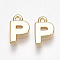 Brass Charms, Letter, Nickel Free, Real 18K Gold Plated, Letter.P, 8x5x1.5mm, Hole: 0.8mm