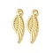 304 Stainless Steel Pendants, Ion Plating(IP), Wing, Real 18K Gold Plated, 19.5x6.5x1.5mm, Hole: 1.8mm