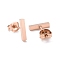 Ion Plating(IP) Cuboid 304 Stainless Steel Stud Crawler Earrings, Hypoallergenic Earrings, Climber Earrings, Rose Gold, 10x2x1.8mm, Pin: 0.8mm
