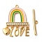 Brass Toggle Clasps, Cadmium Free & Nickel Free & Lead Free, with Glass, Rainbow with word LOVE, Real 18K Gold Plated, 4x22.5x1.5mm, Hole: 1.3mm, Rainbow: 26.5x18x2.5mm, Hole:1.3