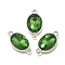 Alloy Glass Links connectors, Faceted, Oval, Platinum, Green, 22x12x6mm, Hole: 1.5mm