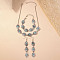 Oval Alloy & Synthetic Turquoise Pendant Necklaces & Dangle Earrings & Link Bracelets Sets, Antique Silver, 380mm