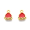 Alloy Enamel Pendants, Peach, Matte Gold Color, Red, 9.5x8x1.5mm, Hole: 1.4mm
