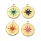 304 Stainless Steel Enamel Rhinestone Pendants, Compass Shape Charms, Ion Plating(IP), Real 14K Gold Plated, Mixed Color, 24x20x3mm, Hole: 2.2mm