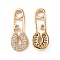 Brass Micro Pave Clear Cubic Zirconia Pendants, Cadmium Free & Nickel Free & Lead Free, Brooch Charms, Real 18K Gold Plated, 18.5x7x2mm, Hole: 2.5mm