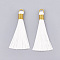 Polyester Tassel Big Pendant Decorations, with Metallic Cord, White, 78~87x10~11mm, Hole: 7mm