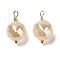 Glass Pendants, with Rack Plating Real 18K Gold Plated Brass Loops, Faceted Round Charms, Wheat, 15x9mm, Hole: 1.5mm
