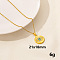 Stylish Stainless Steel Rhinestones Flat Round with Evil Eye Pendant Necklace, Hip-hop Street Fashion