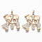 Electrophoresis Brass Micro Pave Cubic Zirconia Pendants, Nickel Free, Lovers, for Valentine's Day, Real 16K Gold Plated, 25.5x26x3.5mm, Hole: 3.5x6mm, heart: 6x5x1mm