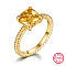 925 Sterling Silver Square Finger Rings, with Gold Cubic Zirconia, Real 18K Gold Plated, Inner Diameter: 18mm