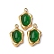 Natural Green Aventurine Irregular Oval Charms, with 304 Stainless Steel Settings, Real 14K Gold Plated, 14.5x9x4.5mm, Hole: 1.4mm