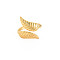 Ion Plating(IP) 304 Stainless Steel Leaf Open Cuff Ring for Women, Nickel Free, Real 18K Gold Plated, US Size 6 3/4(17.1mm)