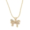 Brass Micro Pave Clear Cubic Zirconia Bowknot Pendant Necklaces for Women, Golden, 16.77 inch(42.6+4.4cm)