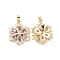 Real 18K Gold Plated Brass Micro Pave Clear Cubic Zirconia Pendants, Cadmium Free & Nickel Free & Lead Free, Flower Charms, Lilac, 22x17.5x4.5mm, Hole: 5x2.5mm