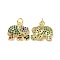 Brass Micro Pave Colorful Cubic Zirconia Charms, Cadmium Free & Nickel Free & Lead Free, with Jump Ring, Elephant, Real 18K Gold Plated, 13x14x3mm, Hole: 3.2mm