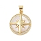 Brass Micro Pave Clear Cubic Zirconia Pendants, with Shell, Flat Round with Star, Cadmium Free & Lead Free, Real 18K Gold Plated, 20.5x18x3.5mm, Hole: 4x3.5mm
