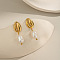Stainless Steel Freshwater Pearl Shell Shape Dangle Stud Earrings, Real 18K Gold Plated, 26.7x8.5mm