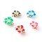 Handmade Polymer Clay Links Connectors, with Golden Brass Findings, Frangipani Flower, Mixed Color, 14~15x16.5~19x9~11mm, Hole: 2~3mm