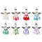 Glass Pendants, Angel, with Alloy Beads and 304 Stainless Steel Loop, Mixed Color, 33x23.5x11.5mm, Hole: 3mm