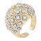Brass Micro Pave Clear Cubic Zirconia Open Cuff Ring for Women, Cadmium Free & Lead Free, Real 18K Gold Plated, 20.5mm, Adjustable