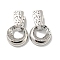 Brass Micro Pave Clear Cubic Zirconia Dangle Hoop Earrings, Twist Donut, Platinum, 23x15mm