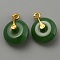 Glass Pendants, with Alloy Findings, Donut/Pi Disc Charms, Dark Green, 16.5x12x7.5mm, Hole: 1.5mm