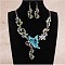 Fashionable Alloy Rhinestone & Enamel Dangle Earrings & Necklaces Sets, Butterfly, Dark Turquoise, 450mm