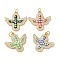 Brass Micro Pave Cubic Zirconia Pendants, Cadmium Free & Lead Free, with Enamel, Shell and Jump Ring, Real 18K Gold Plated, Wing with Cross, Mixed Color, 20x21.5x3mm, Hole: 3.6mm
