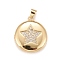 Brass Micro Pave Cubic Zirconia Locket Pendants, Photo Frame Charms for Necklaces, Real 18K Gold Plated, Lead Free & Cadmium Free, Flat Round with Star, Clear, 23x20x5mm, Hole: 4x3mm, Inner Diameter: 15mm