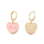 Подвесные серьги с эмалью в форме сердца и надписью love EJEW-N012-108B